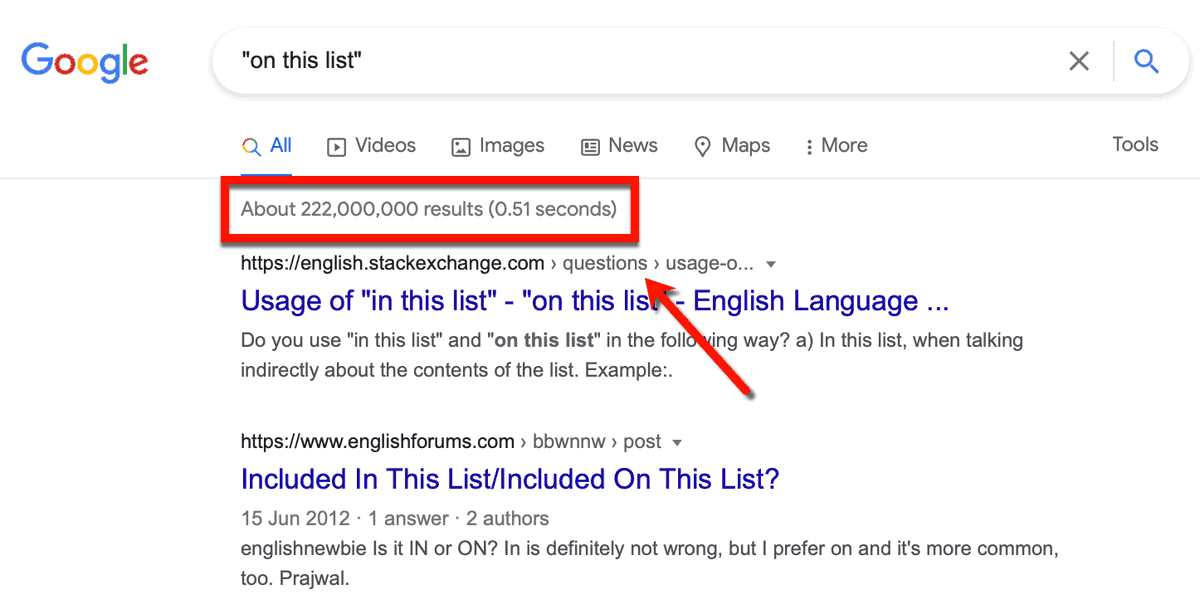 Google Search Results for Phrase Variation