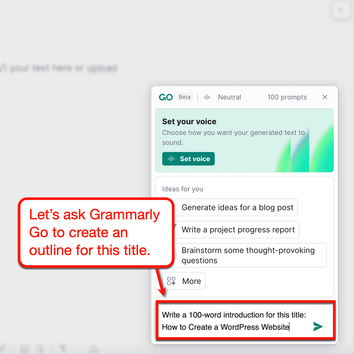 Grammarly Go with test query