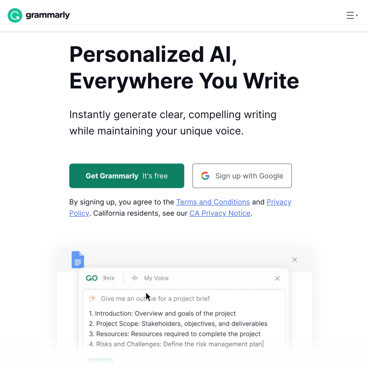 Grammarly Homepage
