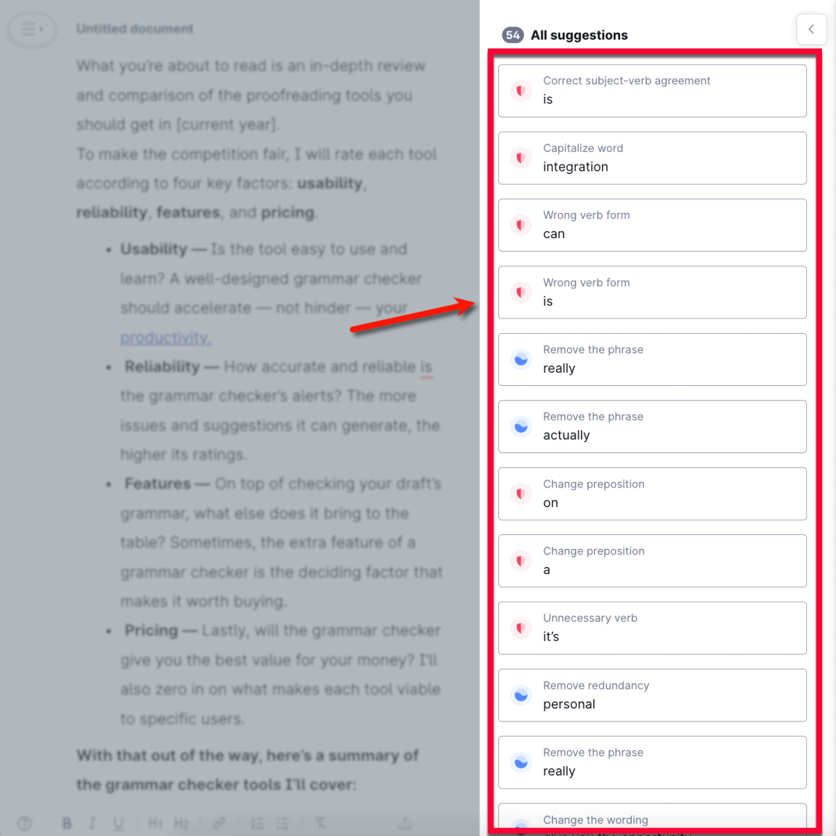 Viewing all of Grammarly's suggestions