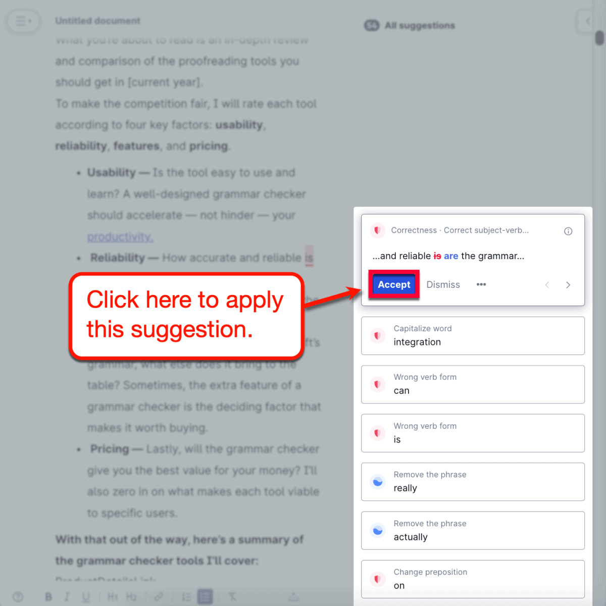 Accepting Grammarly's suggestion
