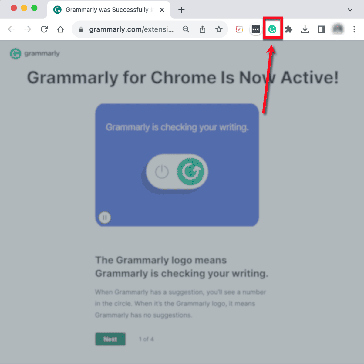 Grammarly for Chrome button