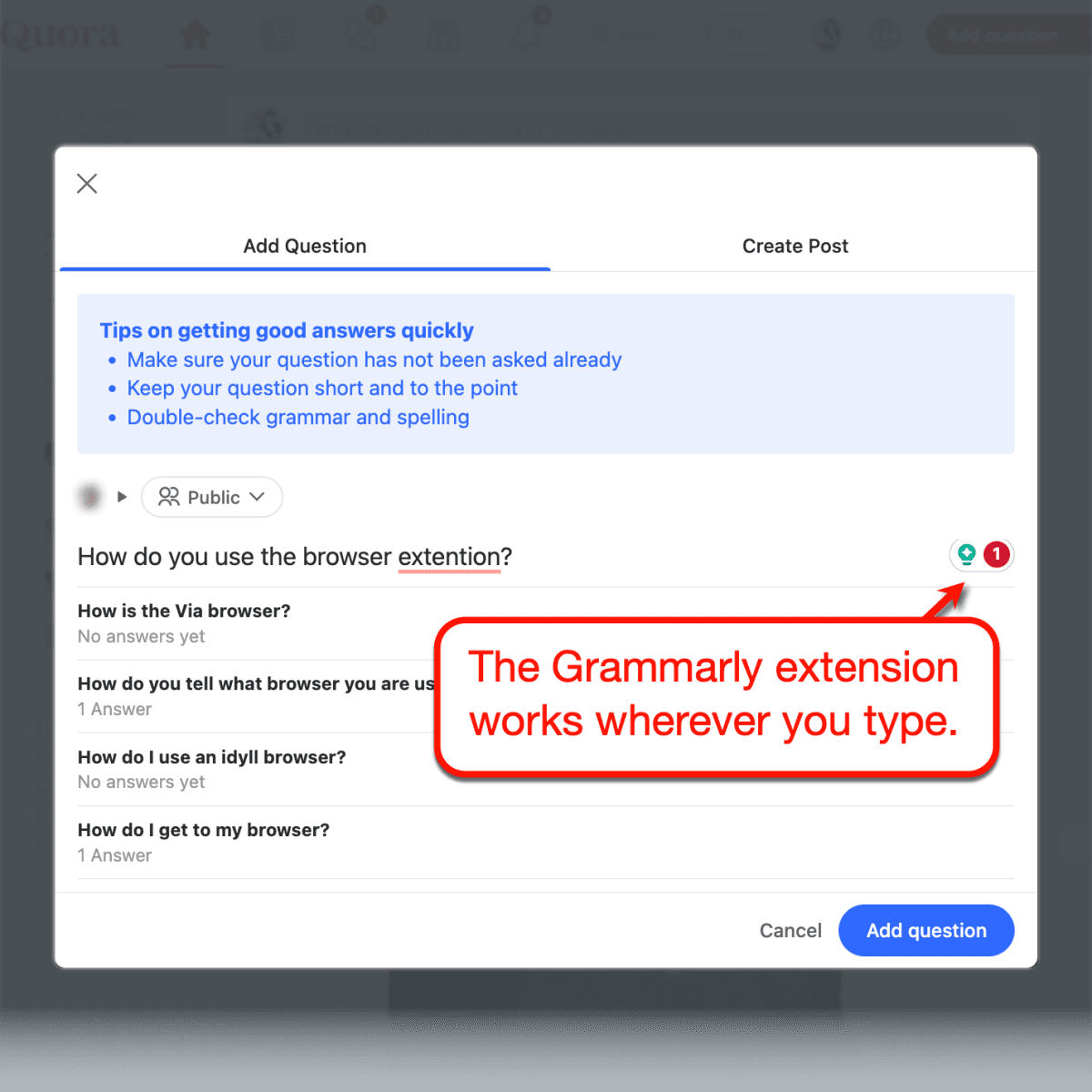 Grammarly extension icon on Chrome