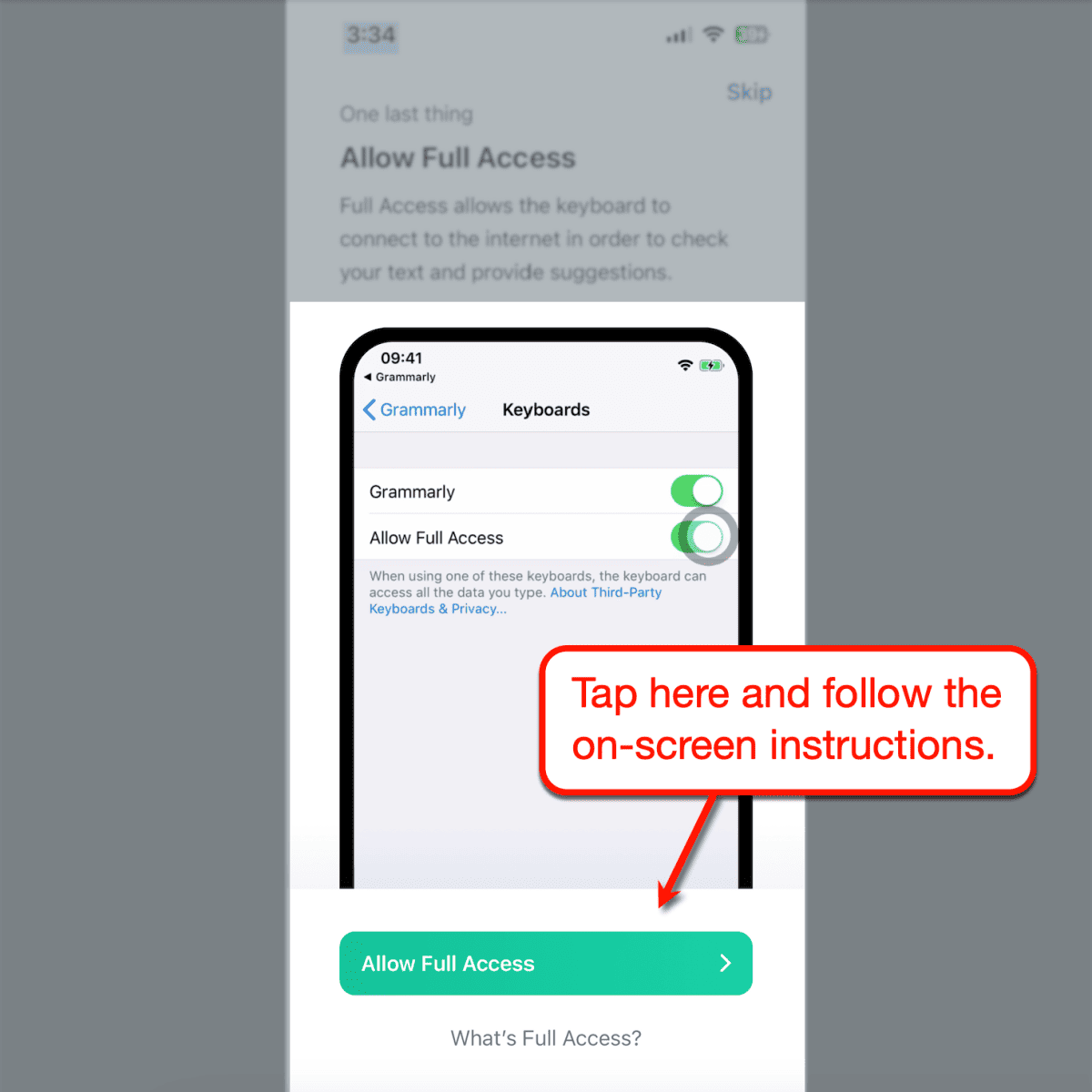 Allowing Full Access to Grammarly Keyboard
