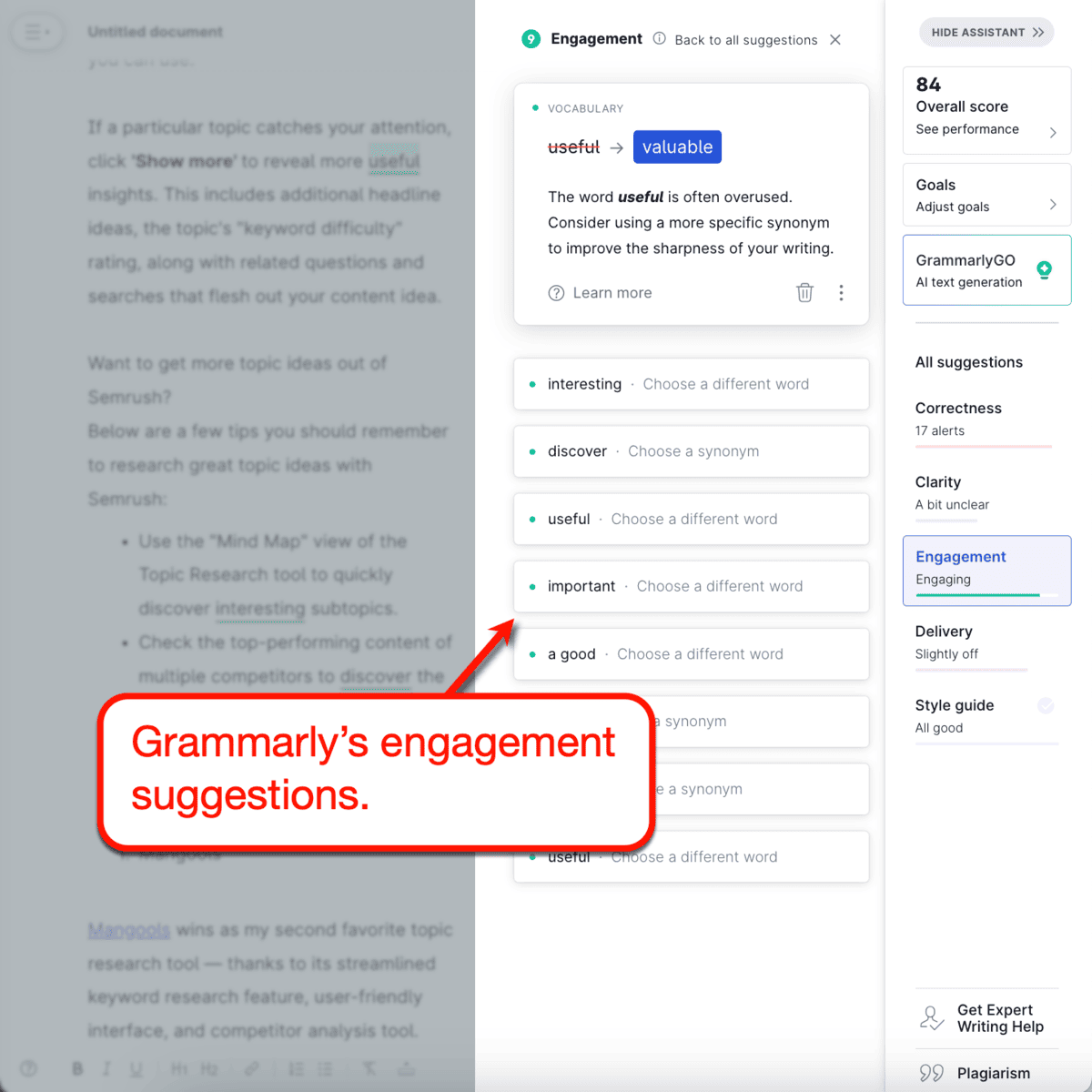 Grammarly Premium engagement suggestions