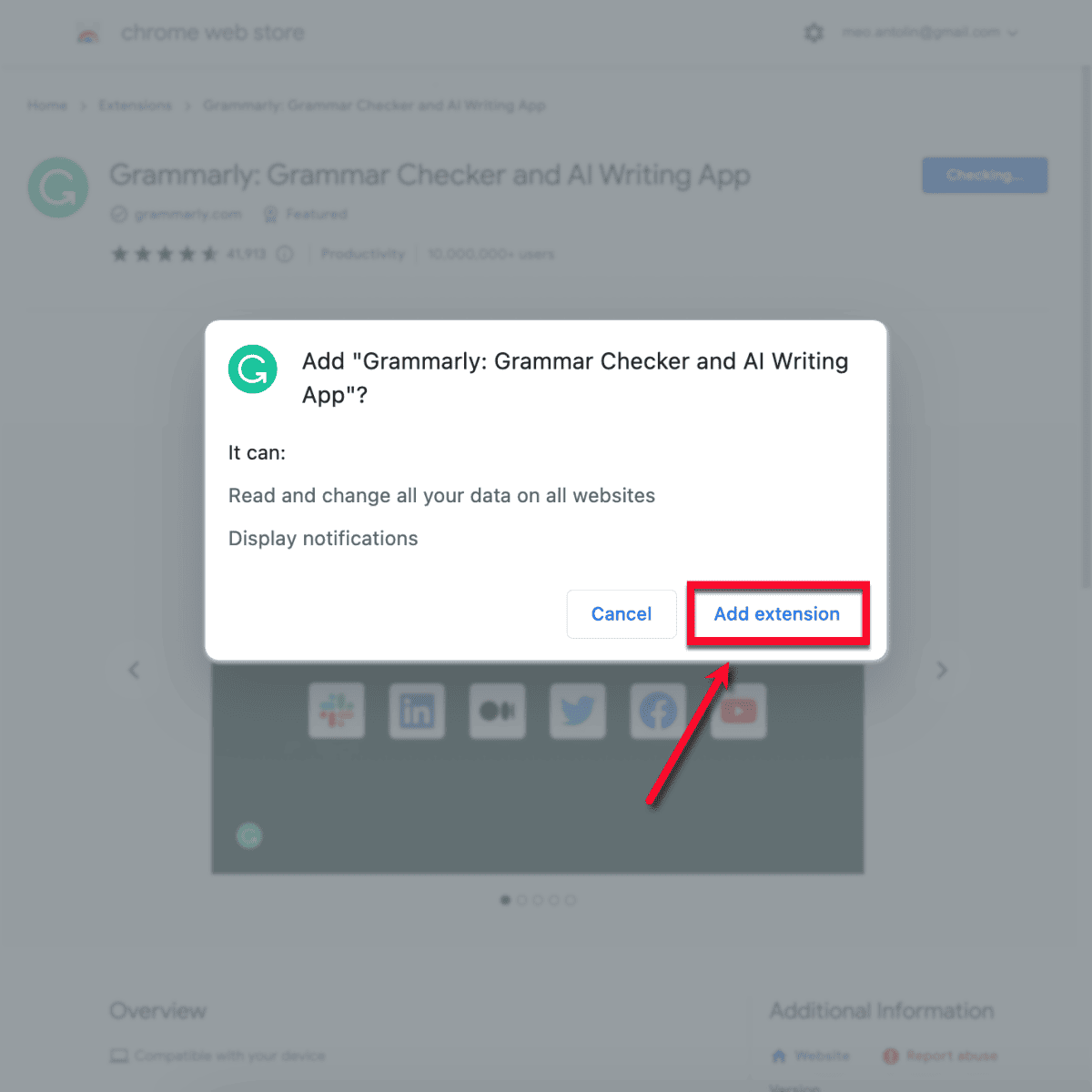 Grammarly Extension "Add extension" button
