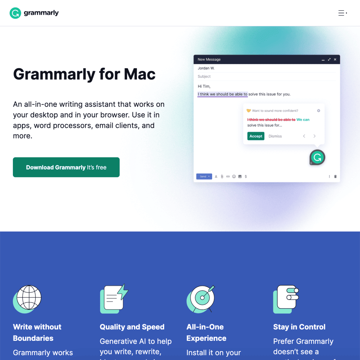 Grammarly for Mac download page