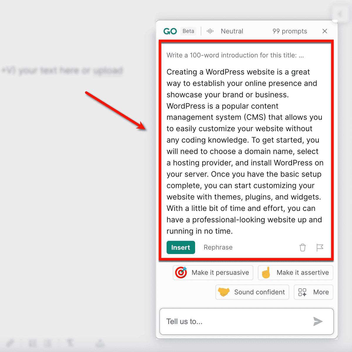 Grammarly Go sample output
