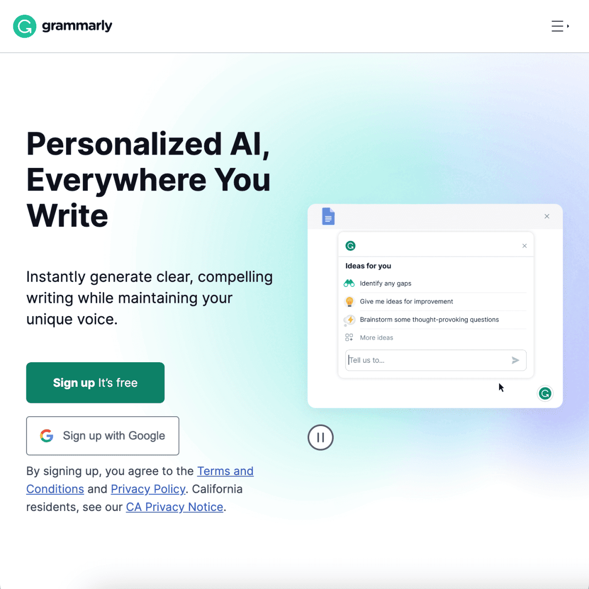 Grammarly Homepage