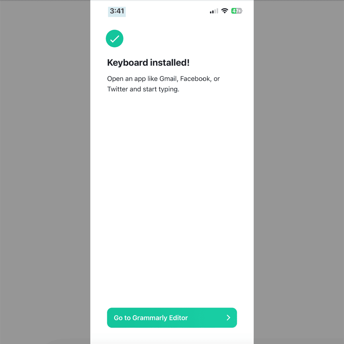 Grammarly Keyboard successful installation message