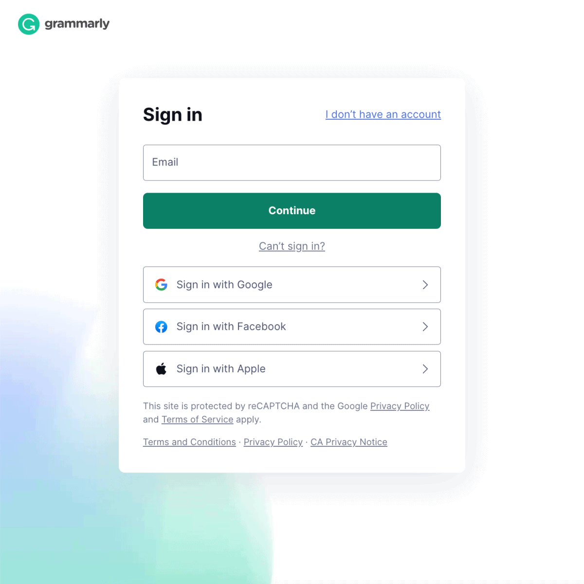 Grammarly login form