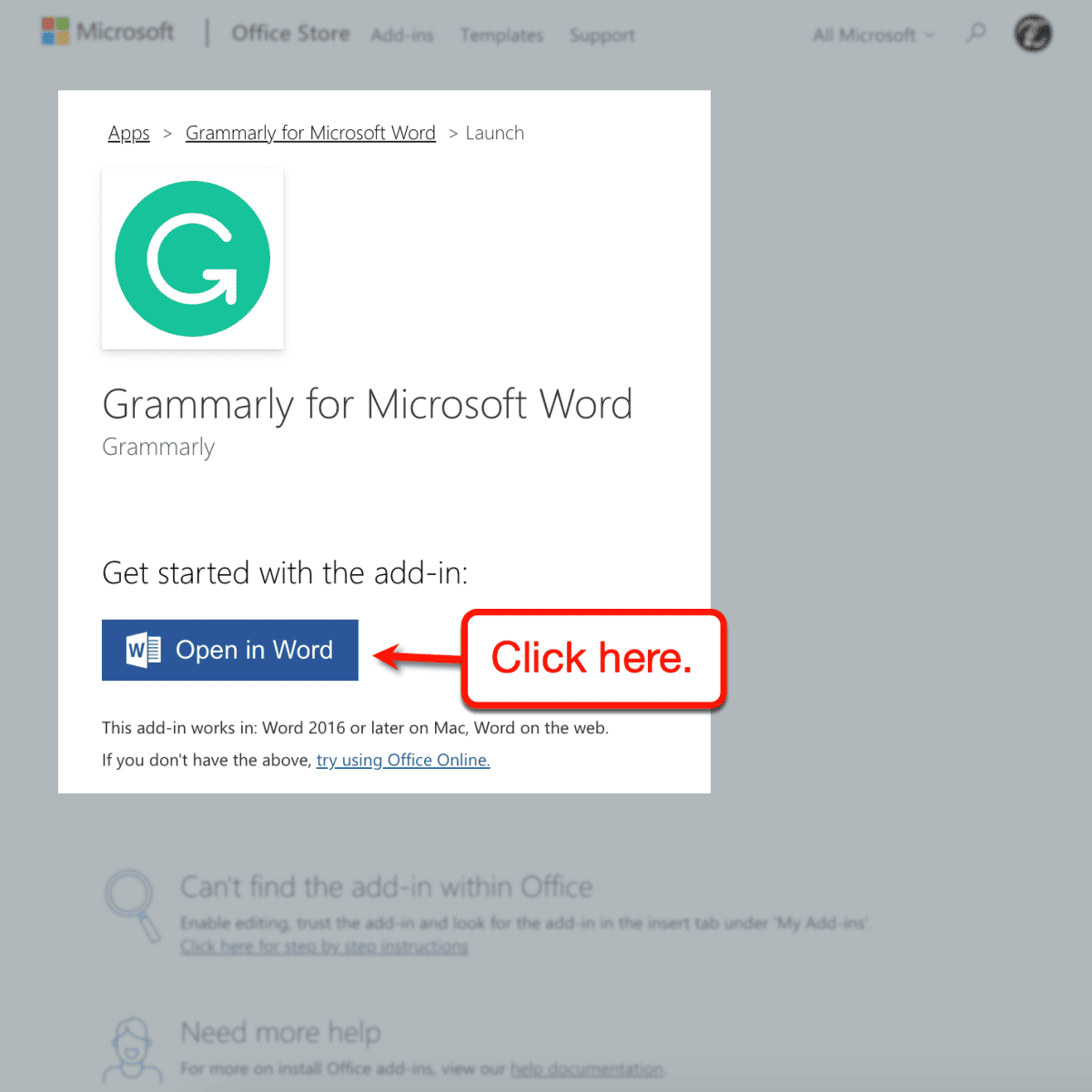 Grammarly Open in Word Button