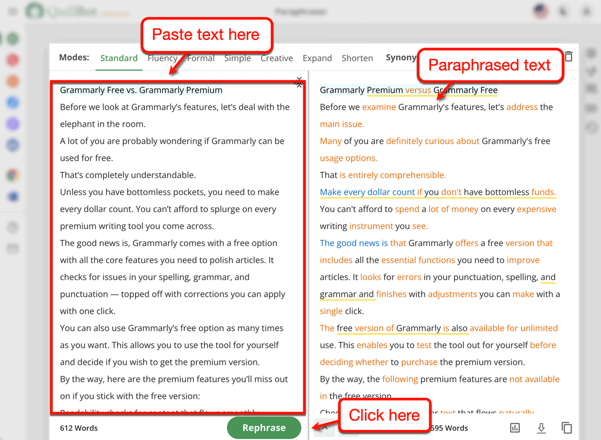 QuillBot User Interface