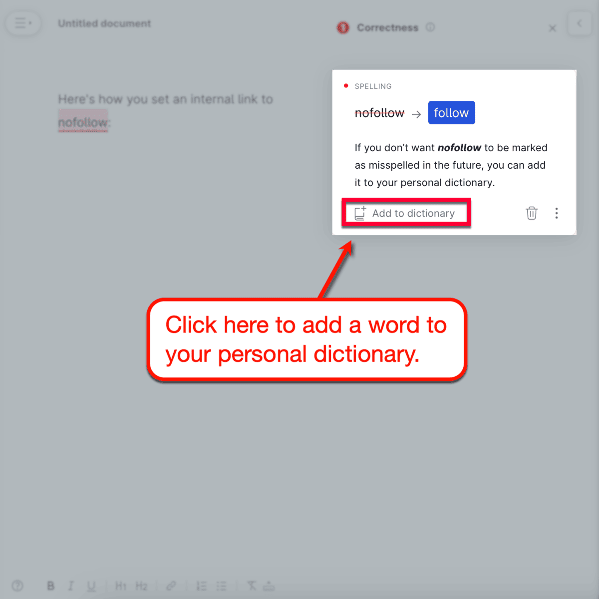 Grammarly Add to Dictionary Button