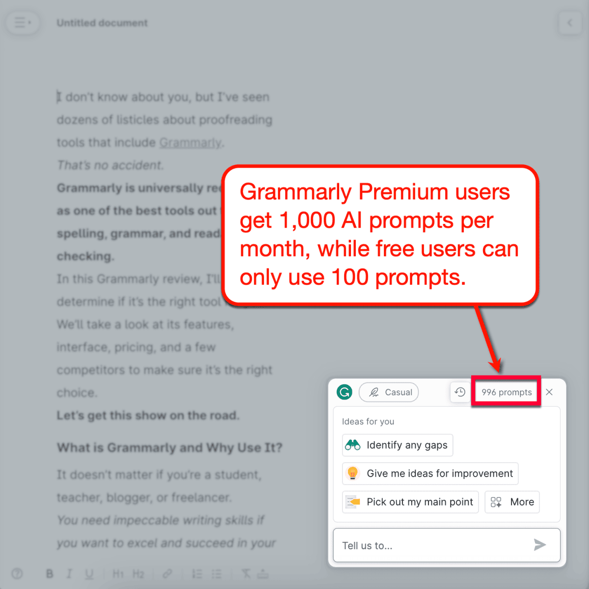 GrammarlyGo Premium AI prompts limit