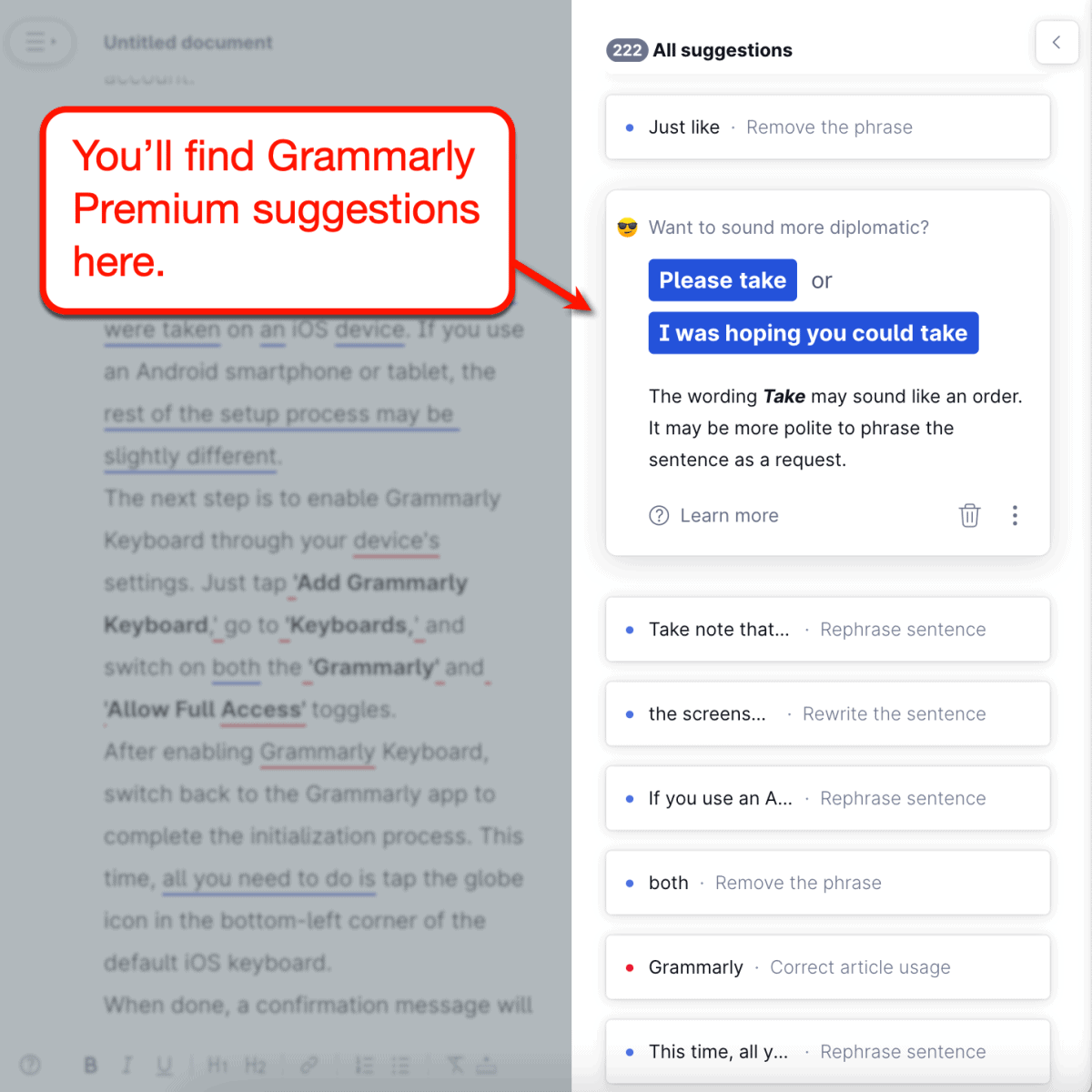 Grammarly Premium suggestions
