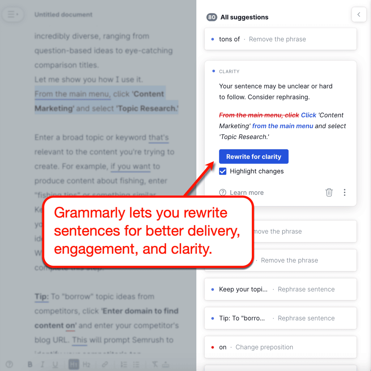 Grammarly Rewrite for Clarity Suggestioni
