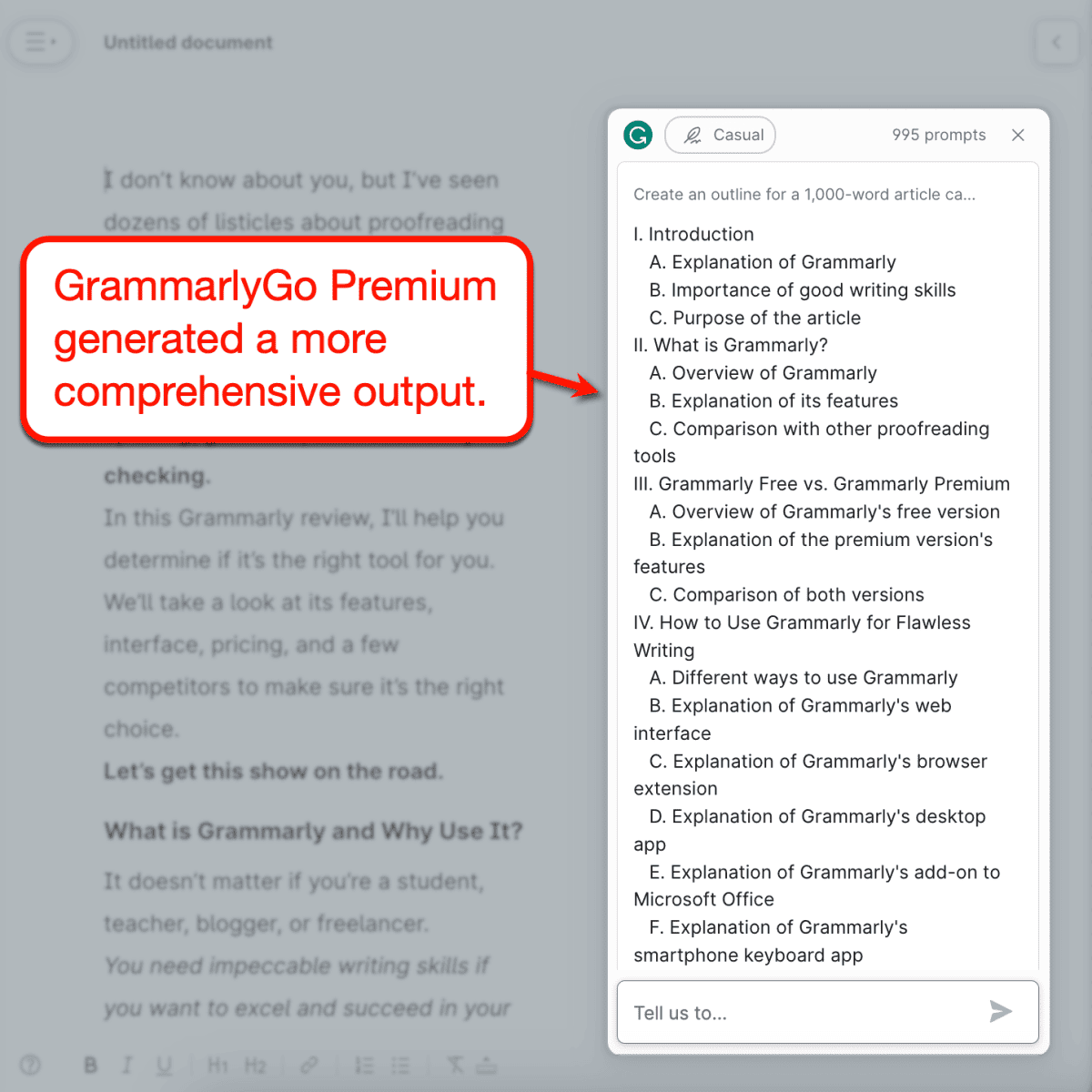 GrammarlyGo Premium Output