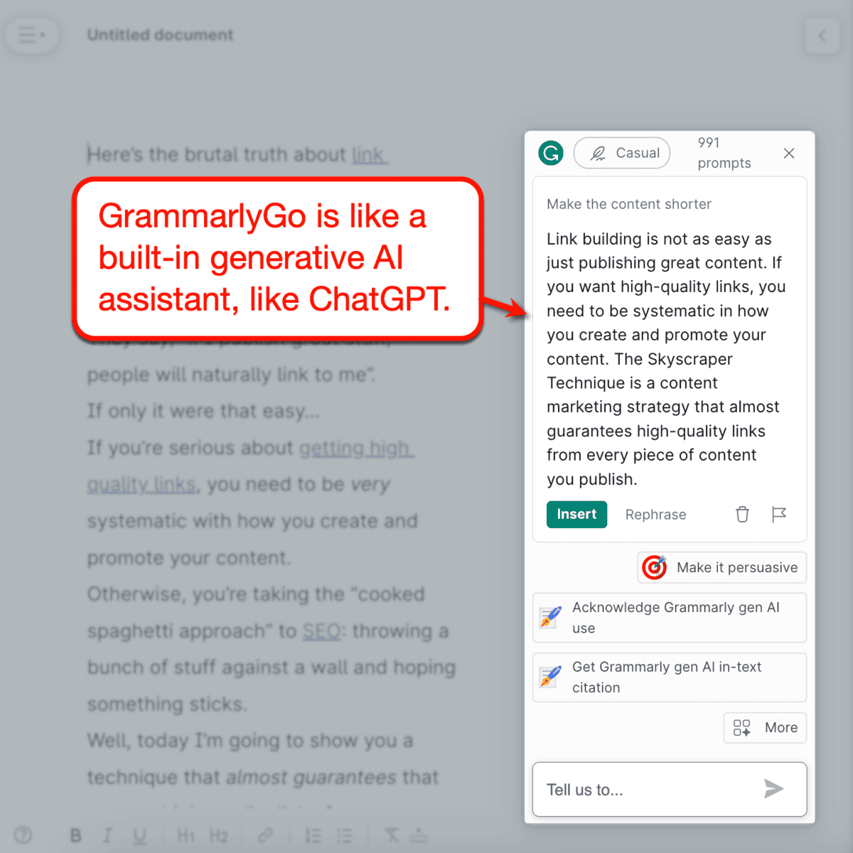 GrammarlyGo assistant window
