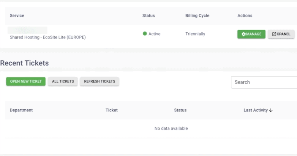 GreenGeeks Dashboard