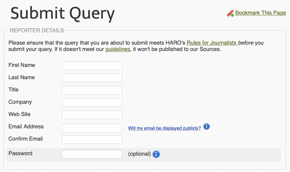 HARO submit a query form