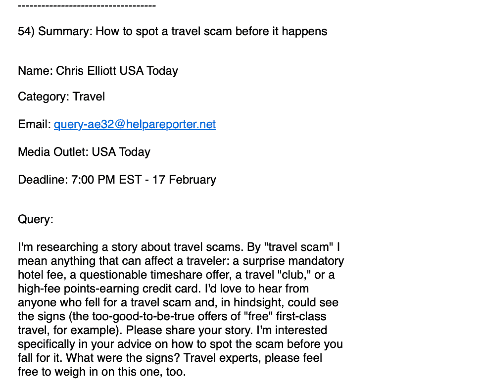 HARO USA Today Query