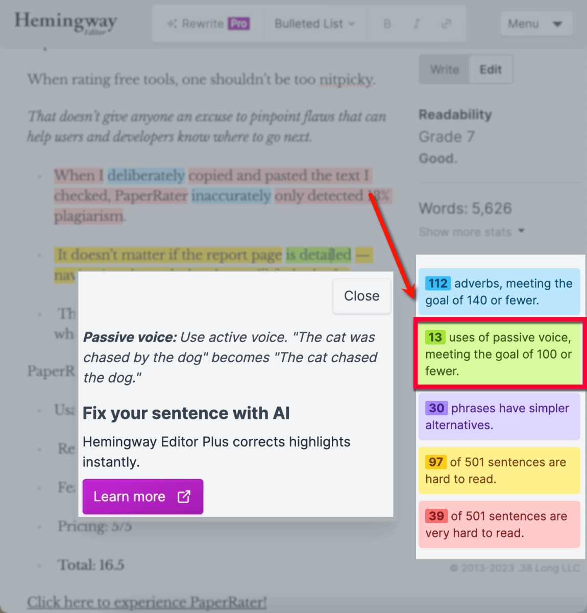 Hemingway passive voice report