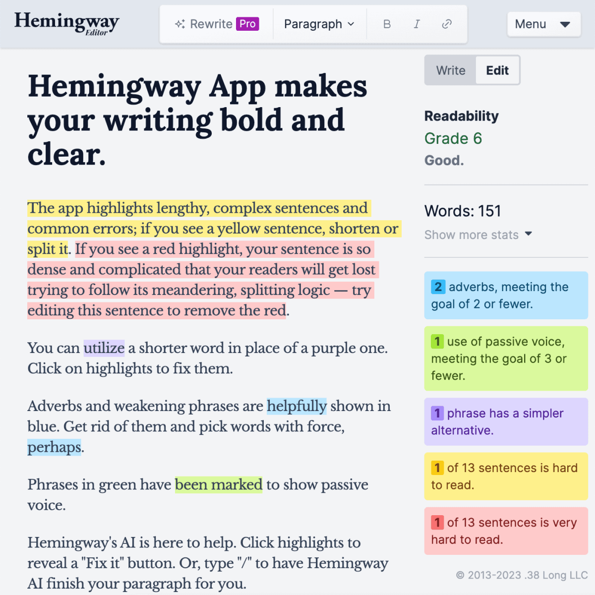 Hemingway Editor interface