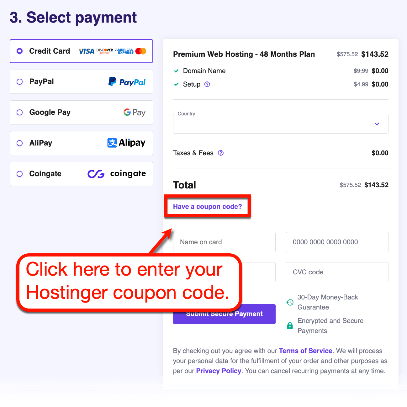 Hostinger Payment Details