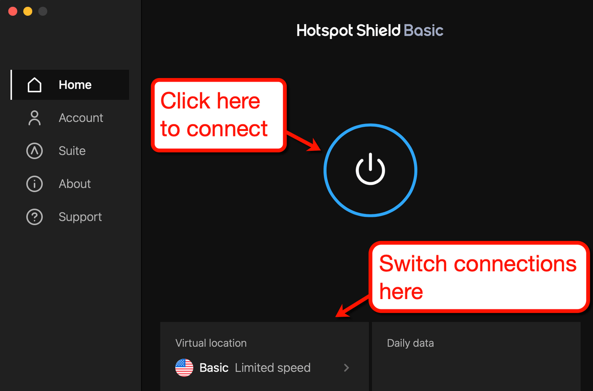 Hotspot Shield Interface