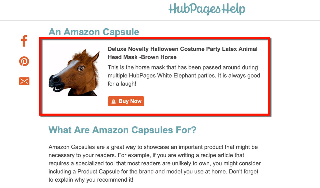 Amazon Affiliate Links in Hubpages Capsule