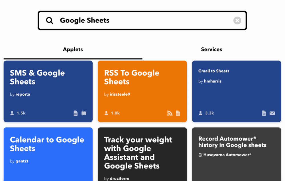 IFTTT applets with Google Sheets