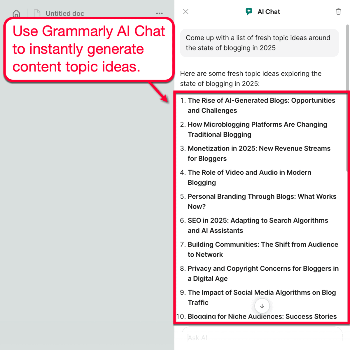 Grammarly AI Chat Content Topic Ideas
