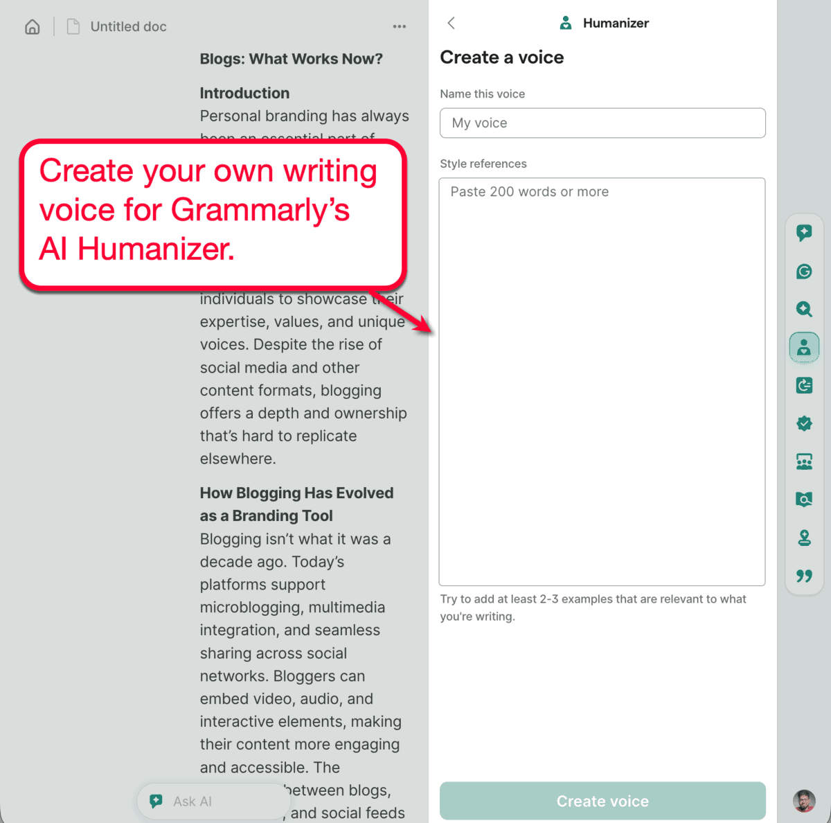 Grammarly AI Humanizer Create Voice