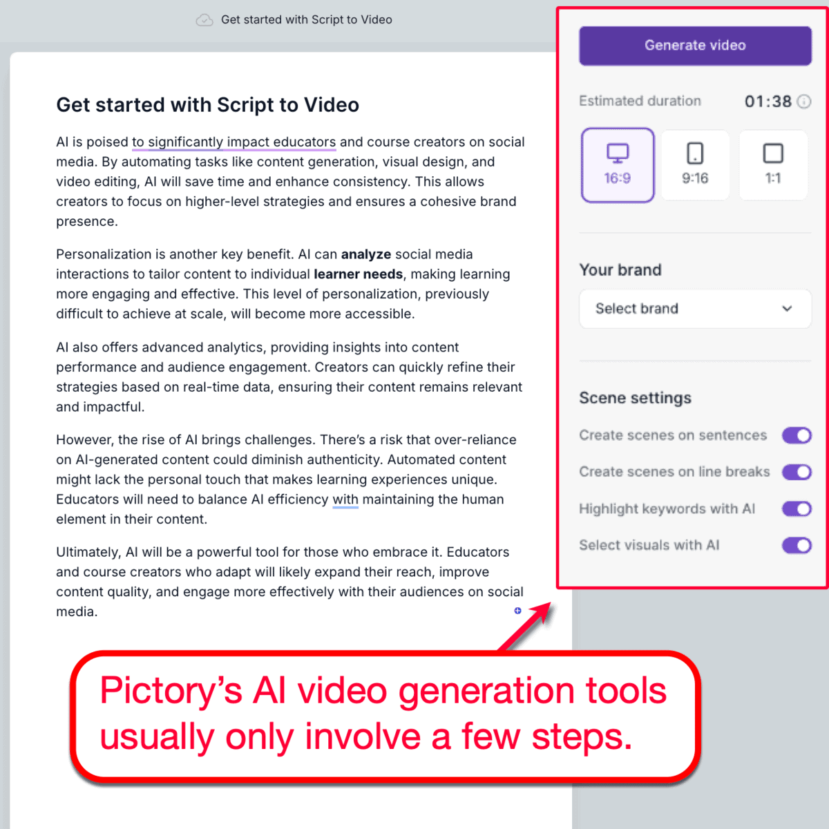 Pictory script to video tool