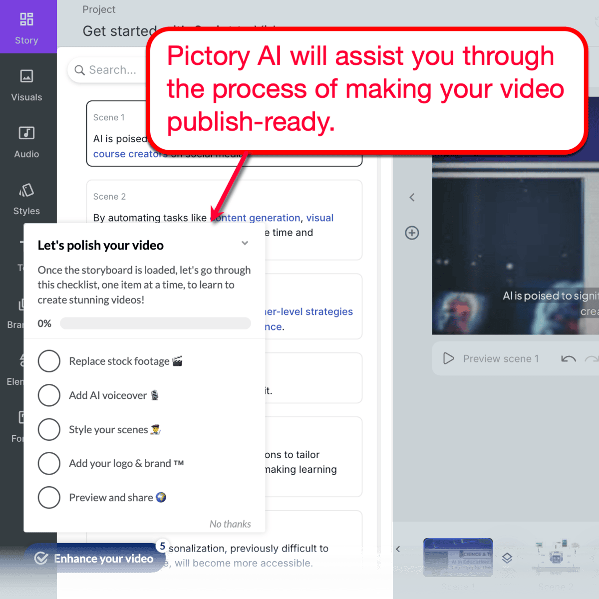 Pictory in-app AI video assistant