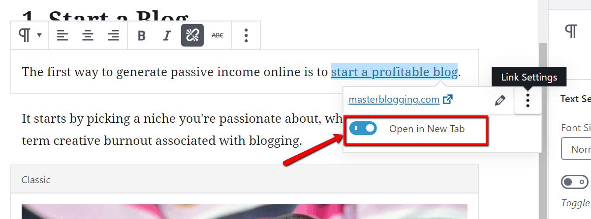 Internal Links to Open a New Tab