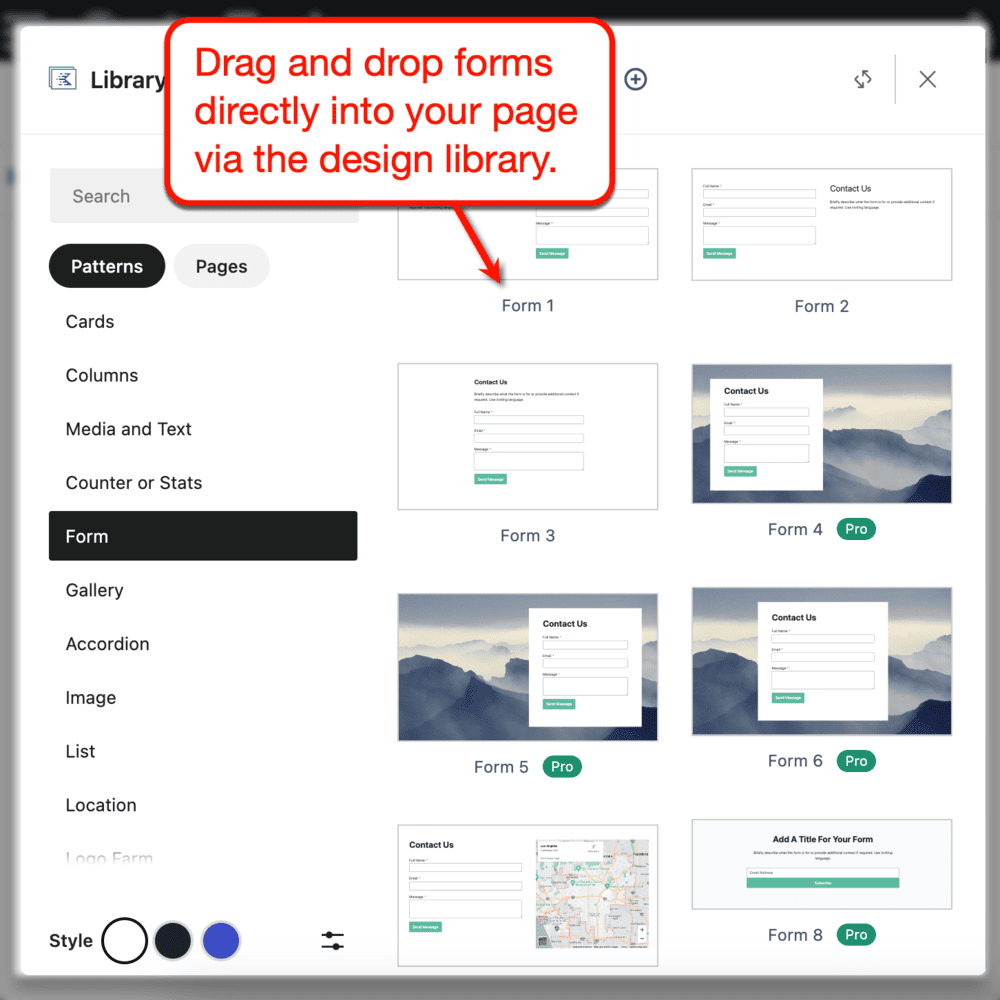 Kadence WP Form Patterns