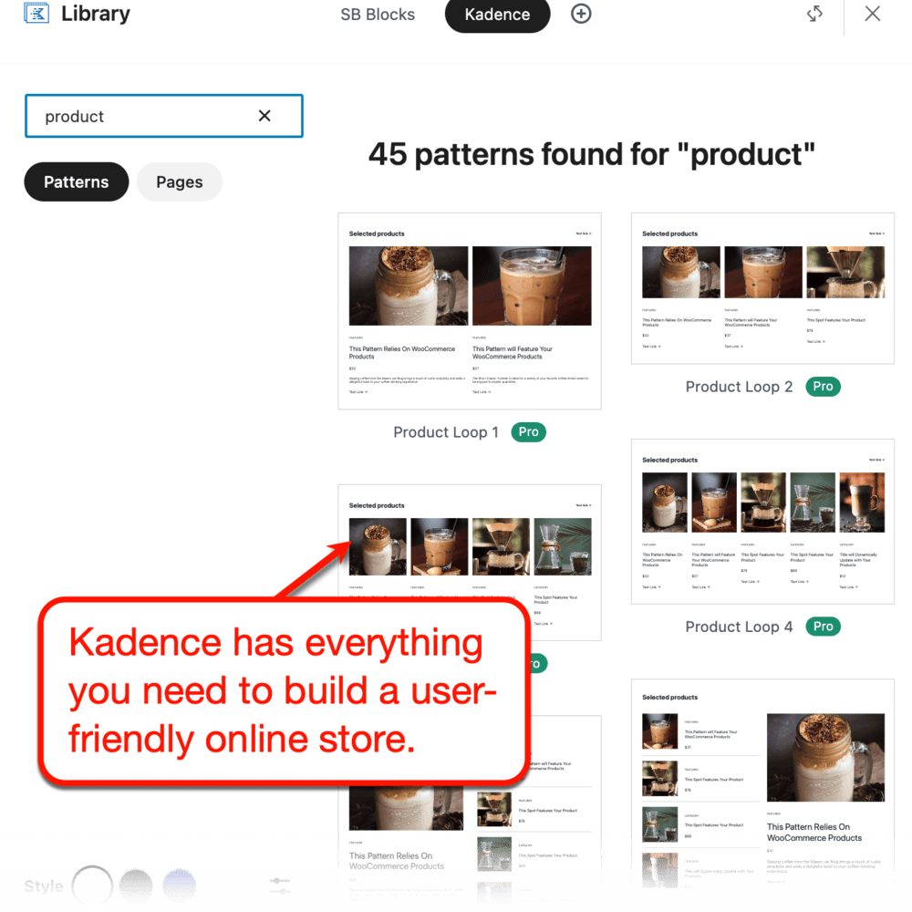 Online Shop Elements in Kadence WP Shop Kit