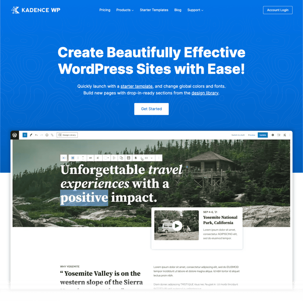 Homepage of Kadence WP