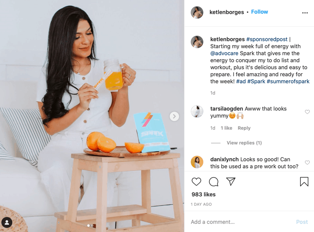 Ketlen Weber Instagram sponsored post