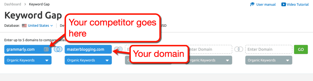 Keyword Gap Analysis Interface