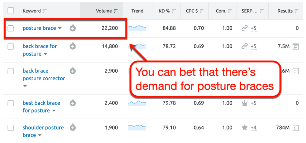 Keyword Magic Tool Results for Posture Brace