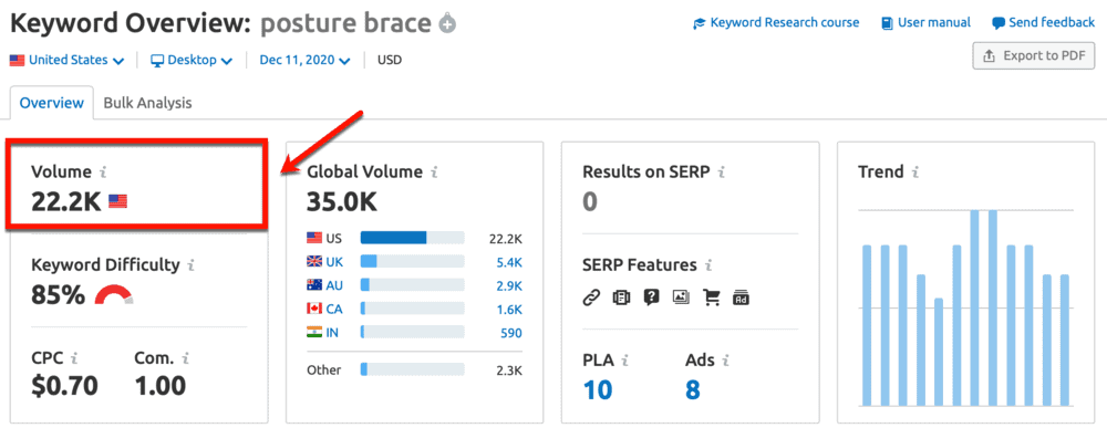 Posture Brace Keyword Search Volume
