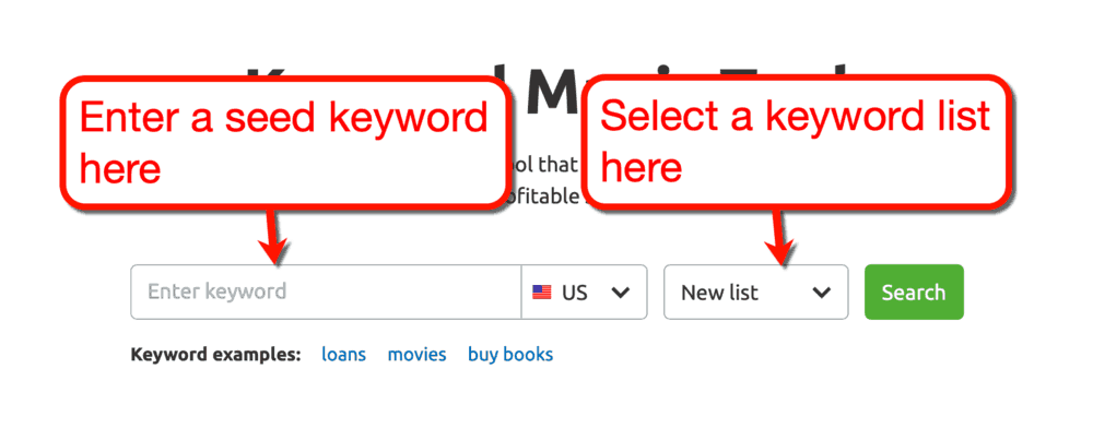 Keyword Magic Tool Start Search