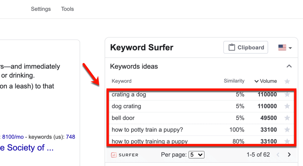 Keyword Surfer keyword ideas
