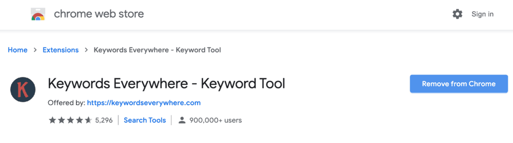 Keywords Everywhere Extension Page