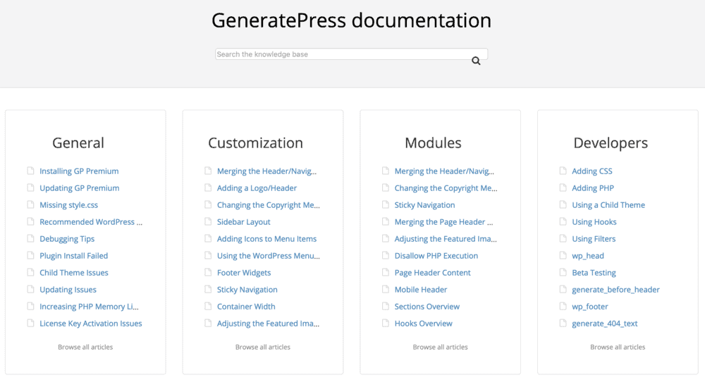 GeneratePress Documentation Page