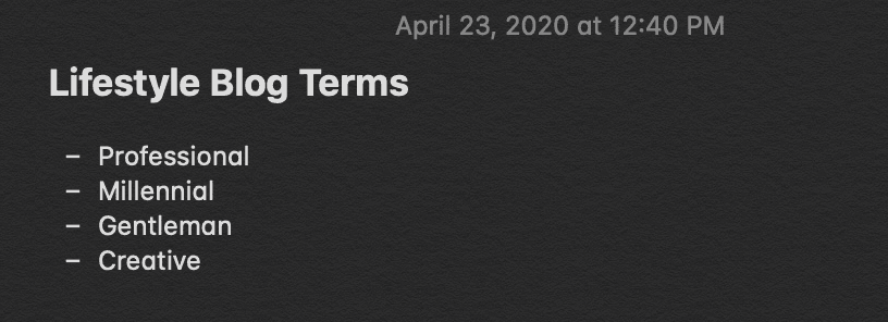 Lifestyle Blog Terms
