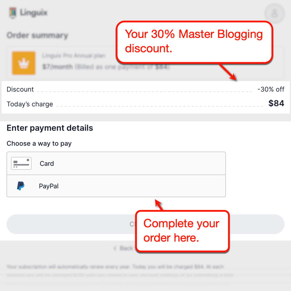 Linguix Master Blogging discount applied
